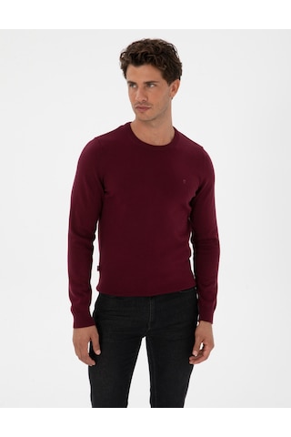 Pierre Cardin Bordo Slim Fit Bisiklet Yaka Basic Triko Kazak 50315509-vr177 Plum