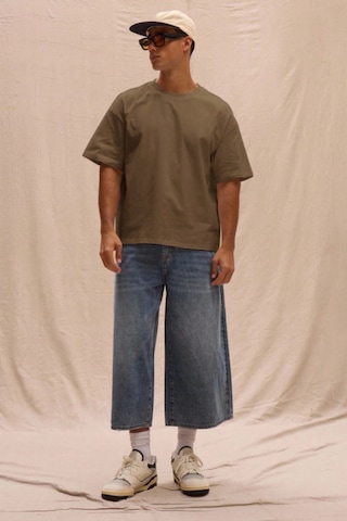 Erkek %100 Organik Pamuklu Kalın Dokulu Comfort Fit Bisiklet Yakalı T-shirt Haki