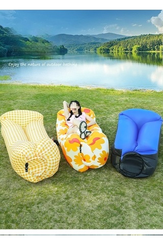 Novahub Desenli Şişme Koltuk, Baş Destekli Tek Kişilik Hava Yatağı, Kamp Ve Açık Hava Etkinlikleri İçin Taşınabilir Yeşil, Küçük Boyutlu Yeşil