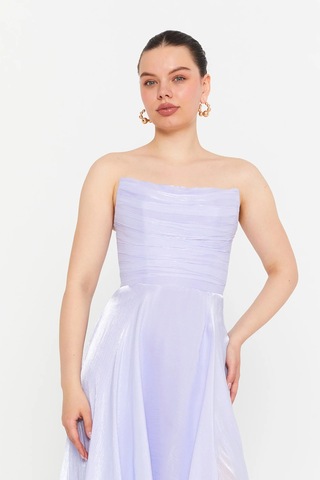 Doridorca Kadın Straplez Şifon Maxi Boy Abiye Elbise 7066 Lila Lila