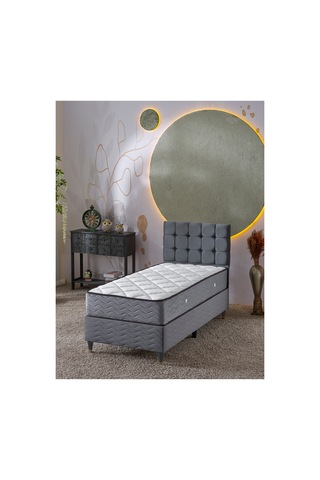 Beehanem Bengü Açık Gri Baby Face Kumaş Başlık + Yatak + Baza Seti 90x190 Tek Kişilik Şık 3'lü 90 x 190