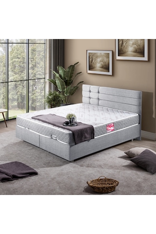 Viyana Çift Kişilik Baza Başlık Letto Yatak Seti - Açık Gri 150 x 200