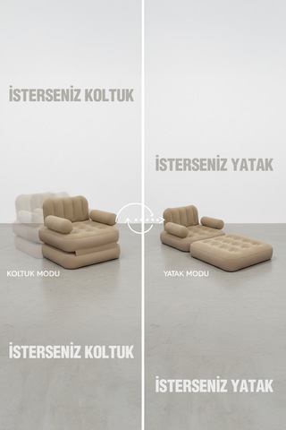 Kendi Kendine Şişen Otomatik Tek Kişilik Şişme Koltuk Bej