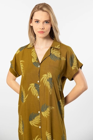 Türen 3601 Kadın Kısa Kollu Dokuma Gömlek Elbise -haki Haki