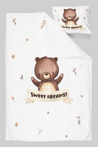 Organik Tek Kişilik Nevresim Takımı 160x220 - Minik Dostum Ayıcık Renkli