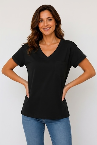 Lyvean V Yaka Cepli Oversize Tshırt Siyah