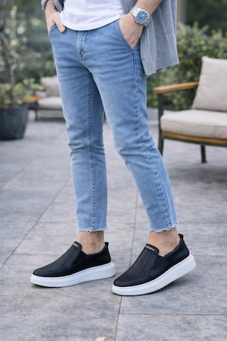 Aymood Jy049 Ease Bağcıksız Erkek Günlük Cilt Spor Sneaker Ayakkabı Cbt - Siyah