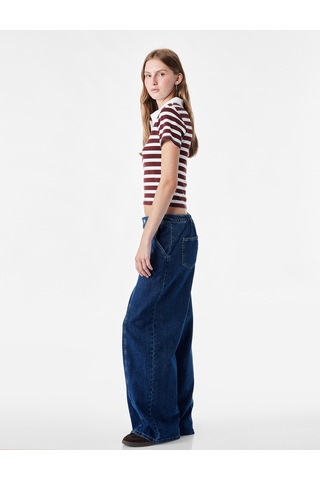 Koton Regular Fit Kısa Kollu Düğmeli Modal Karışımlı Polo Yaka Çizgili Tişört Bordo Çizgili 7wal10185ık