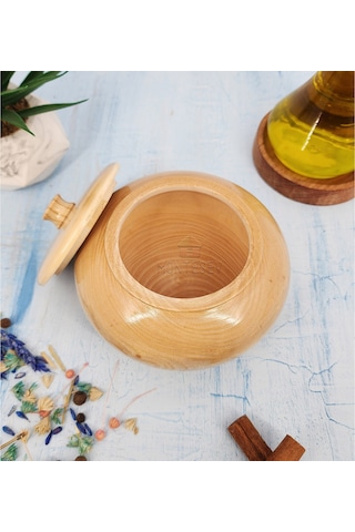 Ahşap Kapaklı Şekerlik Tuzluk Baharatlık Çerezlik Kase Naturel