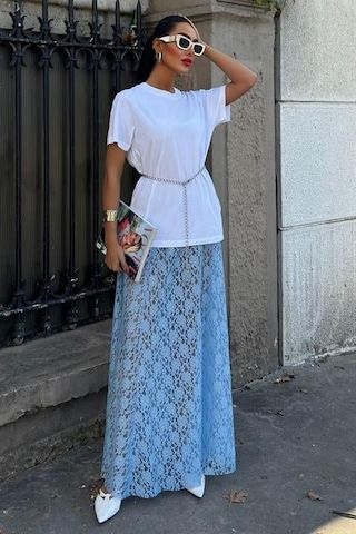 Dogutrend Maxi Dantel Etek 4047 Mavi