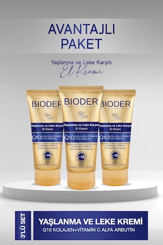 Yaşlanma Kırışıklık Ve Leke Karşıtı El Kremi 50 Ml - Kolajen Q10 Arbutin C Vitamini Spf 15 3 Lü