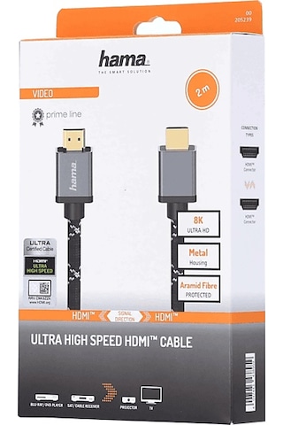 Hama Hm.205239 Ultra High Speed 8k 2m Hdmı Kablo Siyah Gri