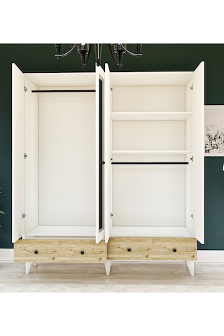 Gm 417 4 Kapılı 2 Çekmeceli Düğme Kulplu Aynalı Beyaz-atlantik Ça