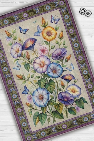 Homshtag Art Deco Gündüz Sefası Vintage Halı Görünümlü Dijital Baskı Renkli Halı Rustik Çiçekli Halı Çok Renkli