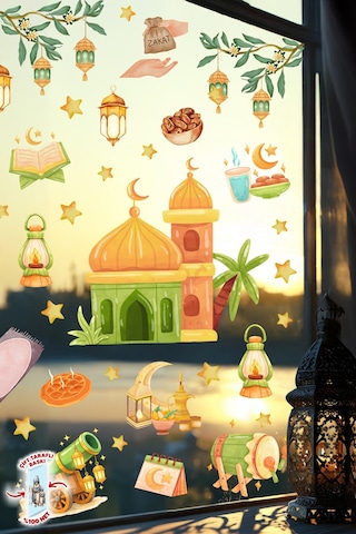 Çift Taraflı Ramazan Cam Sticker Seti Çocuklar İçin Eğitici Ramazan Pencere Süsü Ve Cam Dekoru Dijital Baskı