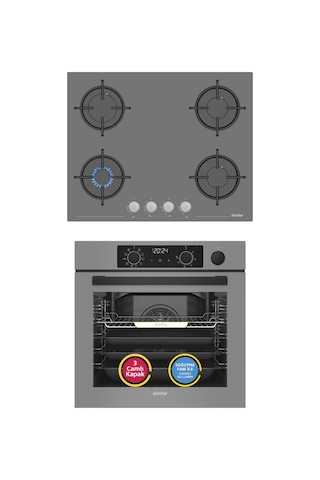Simfer 11 Fonksiyon Steam Master Gri 2'li Ankastre Set (8246 Fırın + 3656 Ocak)