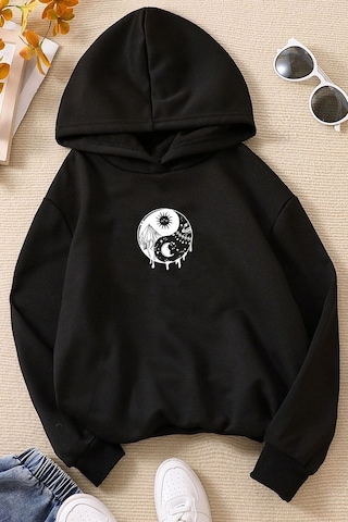 Çocuk Yin & Yang Tasarım Sweatshirt Siyah