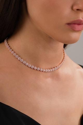 Gümüş Rose Gold Kaplama Beyaz Zirkon Taşlı Pırlanta Modeli Su Yolu Choker Tasma Kolye Rose