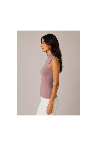 Pijamask Kadın Siyah Dik Yaka Kolsuz Esnek Kumaş Basic Tekli Bluz Pembe