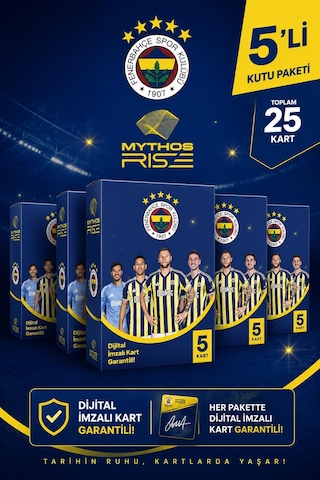 Mythos Rise Fenerbahçe Futbolcu Kartları 5'li Kutu Paketi 25 Kart Dijital İmzalı Kart Garantili