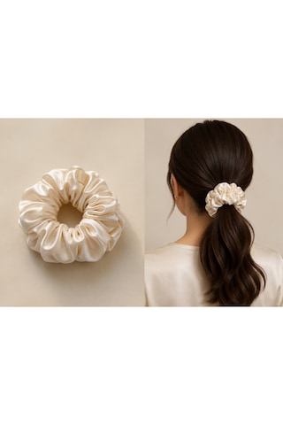 Lüks Saten Saç Tokası Saç Kırmayan İz Bırakmayan Large Scrunchie Topuz Tokası 3adet Beyaz