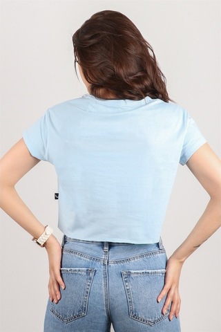 Kadın Kısa Kollu Crop Bluz Mavi