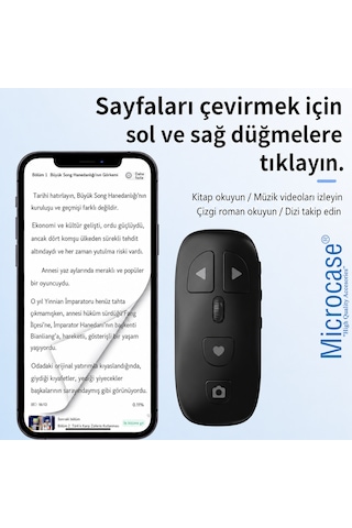 Microcase Telefon Ve Tablet Uyumlu Bluetooth Uzaktan Kumanda Video Kaydırıcı Sayfa Çevirici Tiktok Yüzüğü Al5783 Siyah