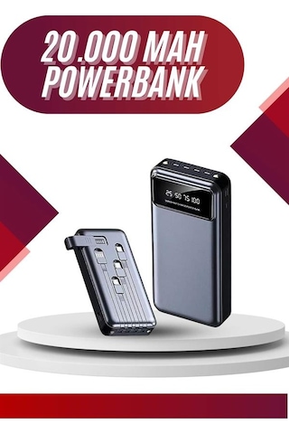 4 - 258 - Çıkışlı 20.000 Mah Powerbank Uzun Pil - Kmrsfres - Ömürlü Tnabilir Çok Renkli
