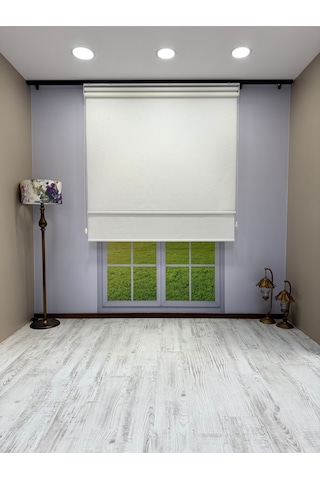 Çiftli Sistem Keten Tül Ve %100 Blackout Karartma Beyaz Stor Perde Beyaz