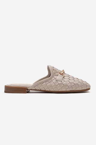 Luvishoes Senıa Krem Örgü Hakiki Deri Tokalı Önü Kapalı Kadın Terlik