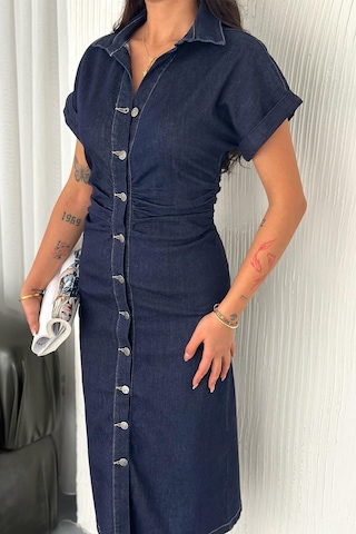 Noa & Noa Düğmeli Denim Midi Elbise Casual Chic Mavi