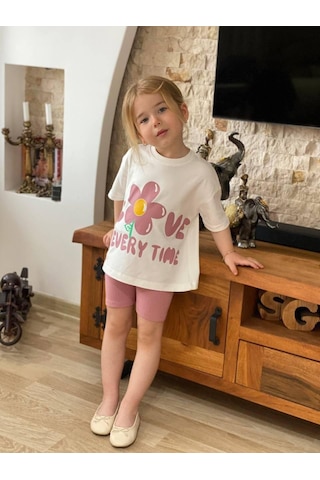 Jolly Kids Kız Çocuk Papatya Baskılı Fitilli Şortlu Takım Somon