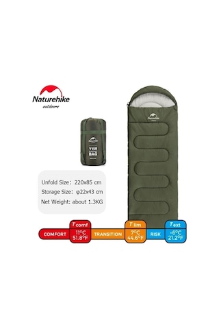 Naturehike Y150l Zarf Tarzı Kapüşonlu Pamuklu Uyku Tulumu -6 C Yeşil