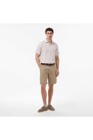 Nautica Erkek Bej Regular Fit Kısa Kollu Çizgili Gömlekçizgiliw65448t
