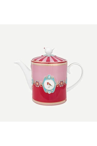 Kırmızı Pembe Porselen Demlik 1300 Ml