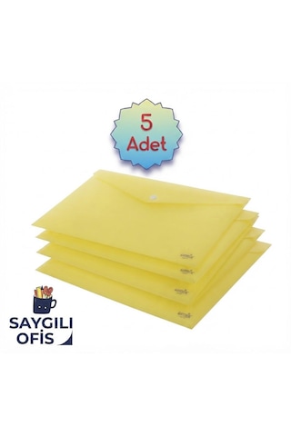 Saygılıofis Sarı A4 Çıtçıtlı Dosya Şeffaf Renkli Zarf Dosya 5 Adet 20x30 Cm Çıt Çıtlı Dosya