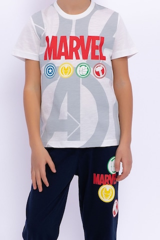 Avengers Lisanslı Marvel Krem Erkek Çocuk Bisiklet Yaka Pijama Takımı Krem