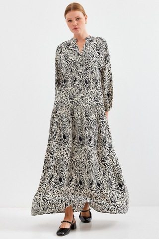 Bigdart Kadın Desenli Viskon Tesettür Elbise 2423 001 - Siyah