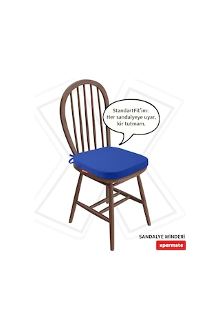 Xpermate Standartfit Oval Sandalye Minderi Fermuarlı Yıkanabilir Kılıf Bağcıklı Su Ve Yağ İtici 42x42x5 Cm Mav Genel