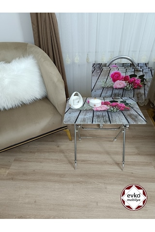 Çanta Zigon Sehpa,4'lü Sehpa, Zigon Sehpa, Camlı Sehpa -pembe Gül