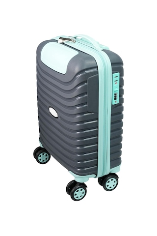 Pp Underseat Küçük Boy Gri-turkuaz Valiz 46x34x19 Cm 4 Tekerlek Şifreli Kilit Altın