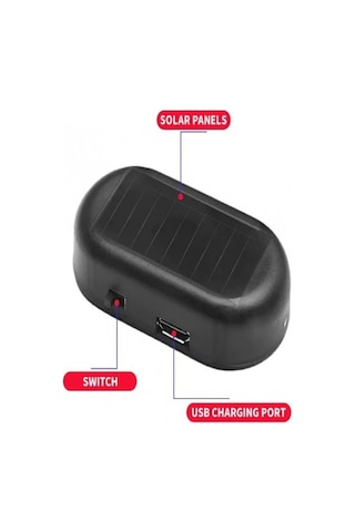 Kırmızı Ledli Işık Güneş Enerjisi Ve Usb İle Şarj Edilebilir Caydırıcı Araba Alarm Ledi