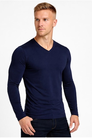 Axxel Erkek Lacivert Pamuklu Likralı Süprem Uzun Kollu T-shirt-d236