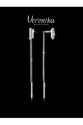 Veronika 925 Ayar Gümüş Uzun Zincirli Küpeler 12843484 Diğer