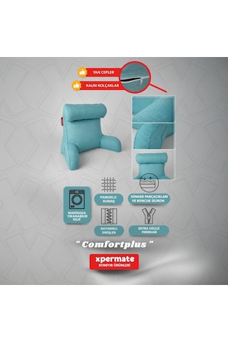 Xpermate TV Yastığı Kollu Okuma Yastığı Sırt Destek Yastığı Yatakta Oturma Kitap Okuma Yastığı Mavi