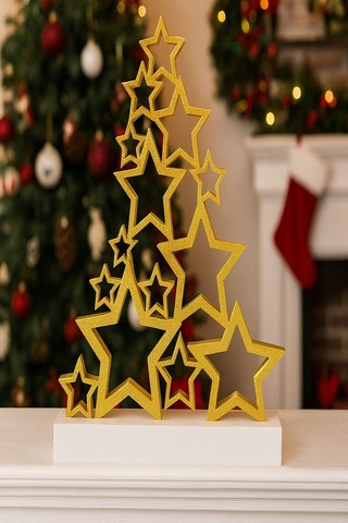 Altın Yıldız Tasarımlı Dekoratif Yılbaşı Süsü Modern Masa Üstü Noel Dekoru 25 Cm 25 Cm