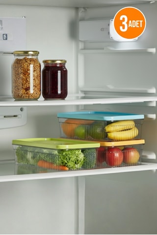 3'lü Buzdolabı Organizer Saklama Kabı Buzdolabı Düzenleyici 3x1.80 L Çok Renkli