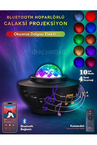 Yıldızlı Projektör Tavan Bulutsu Galaxy Lazer Işıklı Disko Topu Bluetooth Hoparlör Parti Led Lambası Çok Renkli