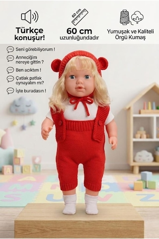 Konuşan Bebeğim 60 Cm Türkçe Konuşan Örgü Tulum Ve Şapkalı Kafası Bacakları Kolları Et Oyuncak Bebek 38675723