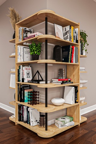 Asra Trend Modern Dönebilen Ayarlanabilir Raflı Ev Ofis Kitaplık %100 Mdf Dekoratif Kütüphane Kitaplık Dk01 Safir Meşe